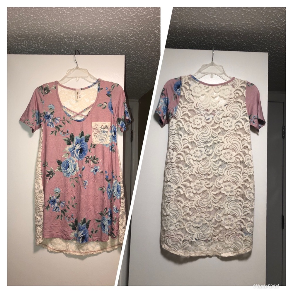 Lilac Floral Lace Up Top/Tunic